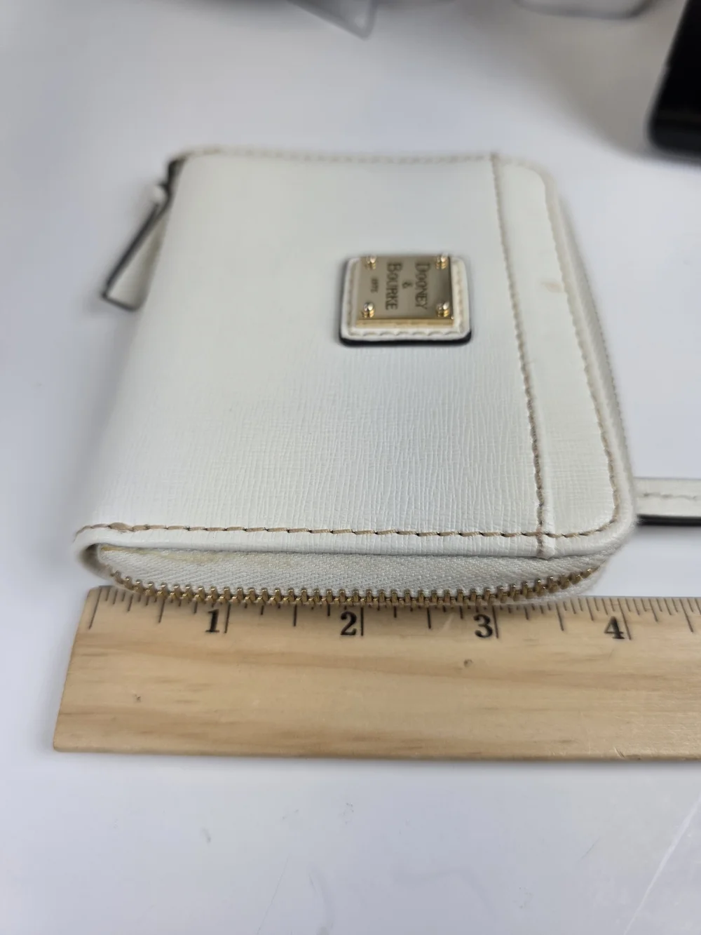 Dooney & Bourke White Cream Zip-Around Compact Wallet